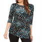 Blusa estampada feminina Alfani, azul marinho, tamanho pequeno GG