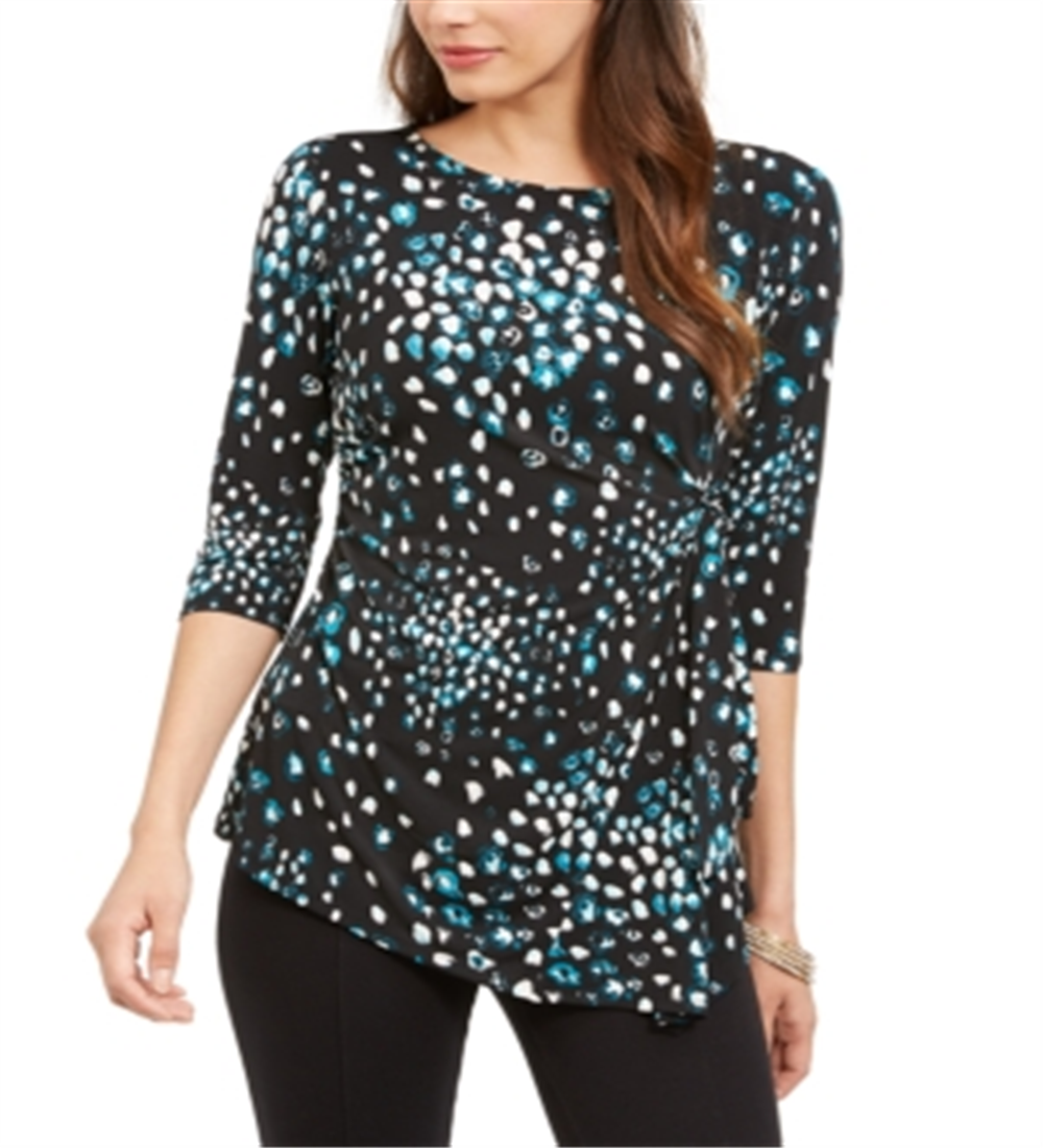 Blusa estampada feminina Alfani, azul marinho, tamanho pequeno GG