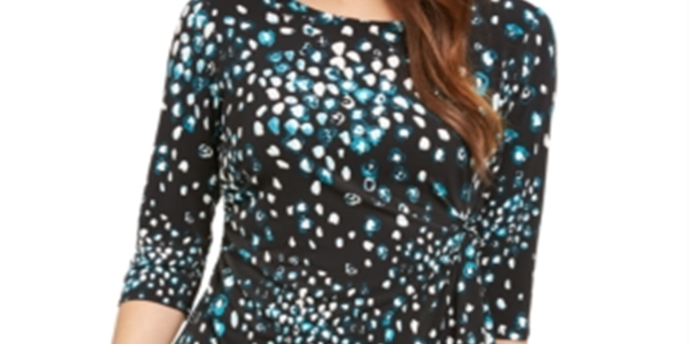Blusa estampada feminina Alfani, azul marinho, tamanho pequeno GG