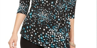 Blusa estampada feminina Alfani, azul marinho, tamanho pequeno GG