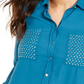 Camisa feminina Thalia Sodi com tachas, azul, tamanho X-G