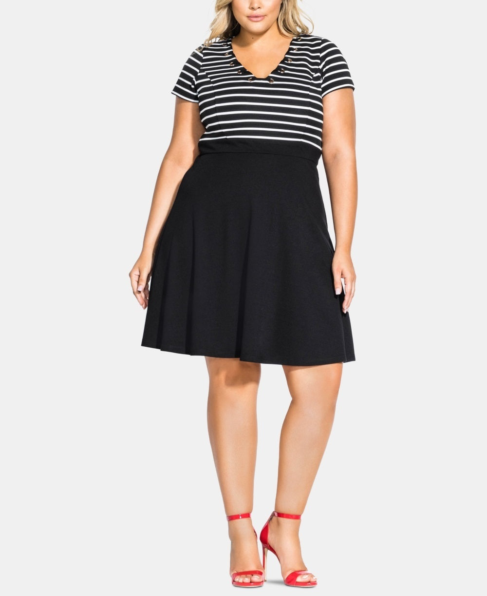 Vestido listrado marinheiro feminino City Chic, preto, tamanho 20W