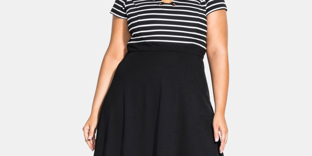 Vestido listrado marinheiro feminino City Chic, preto, tamanho 20W