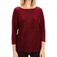 Blusa feminina estampada com manga 3/4 e gola redonda, top de noite, vermelha, tamanho pequeno e pequeno