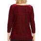 Blusa feminina estampada com manga 3/4 e gola redonda, top de noite, vermelha, tamanho pequeno e pequeno