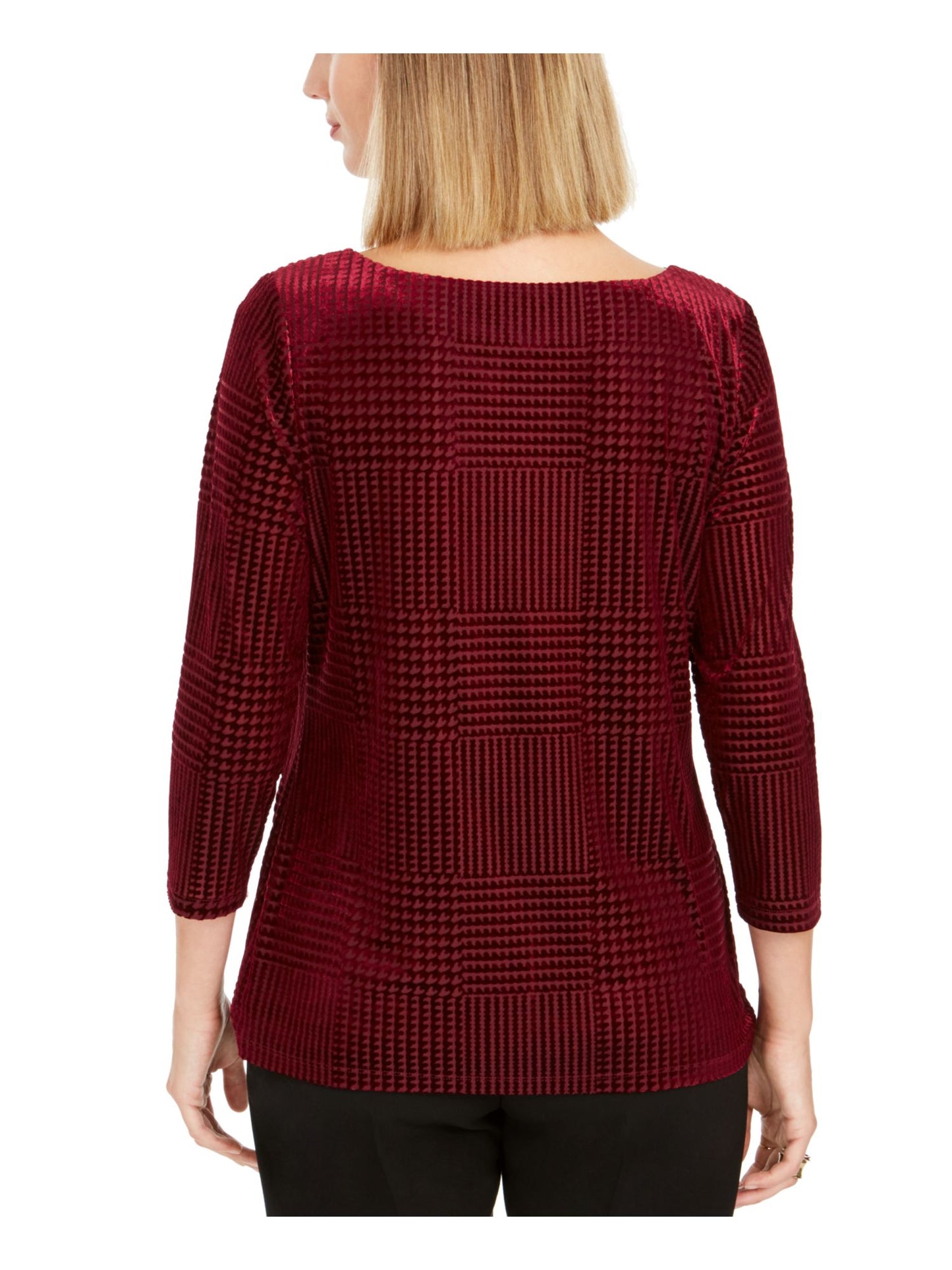 Blusa feminina estampada com manga 3/4 e gola redonda, top de noite, vermelha, tamanho pequeno e pequeno