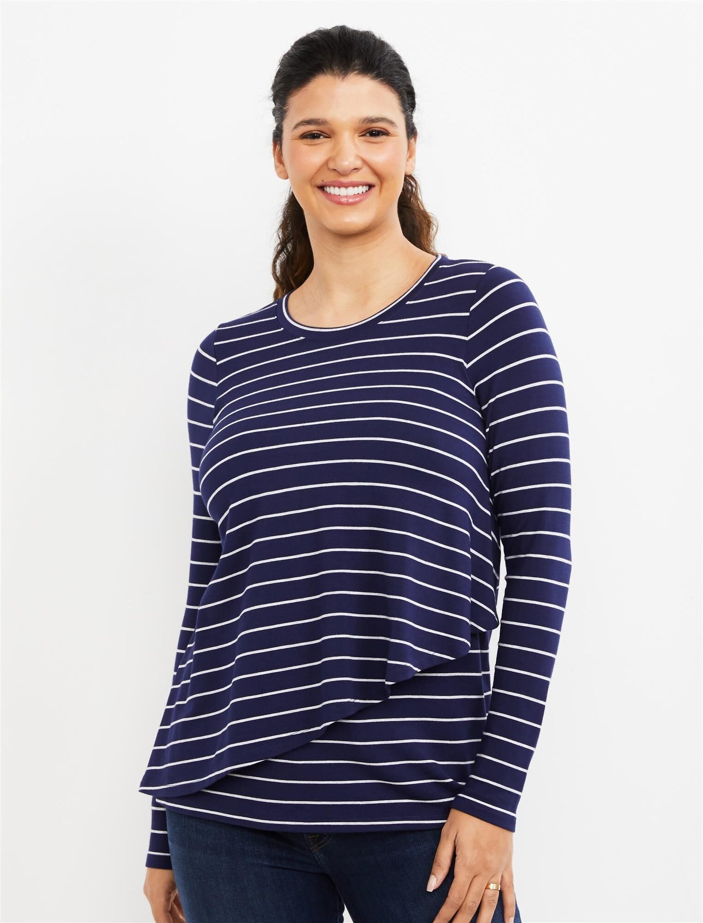 Camiseta de amamentação feminina de manga comprida com ombros caídos A Pea In The Pod, tamanho XS, azul-marinho