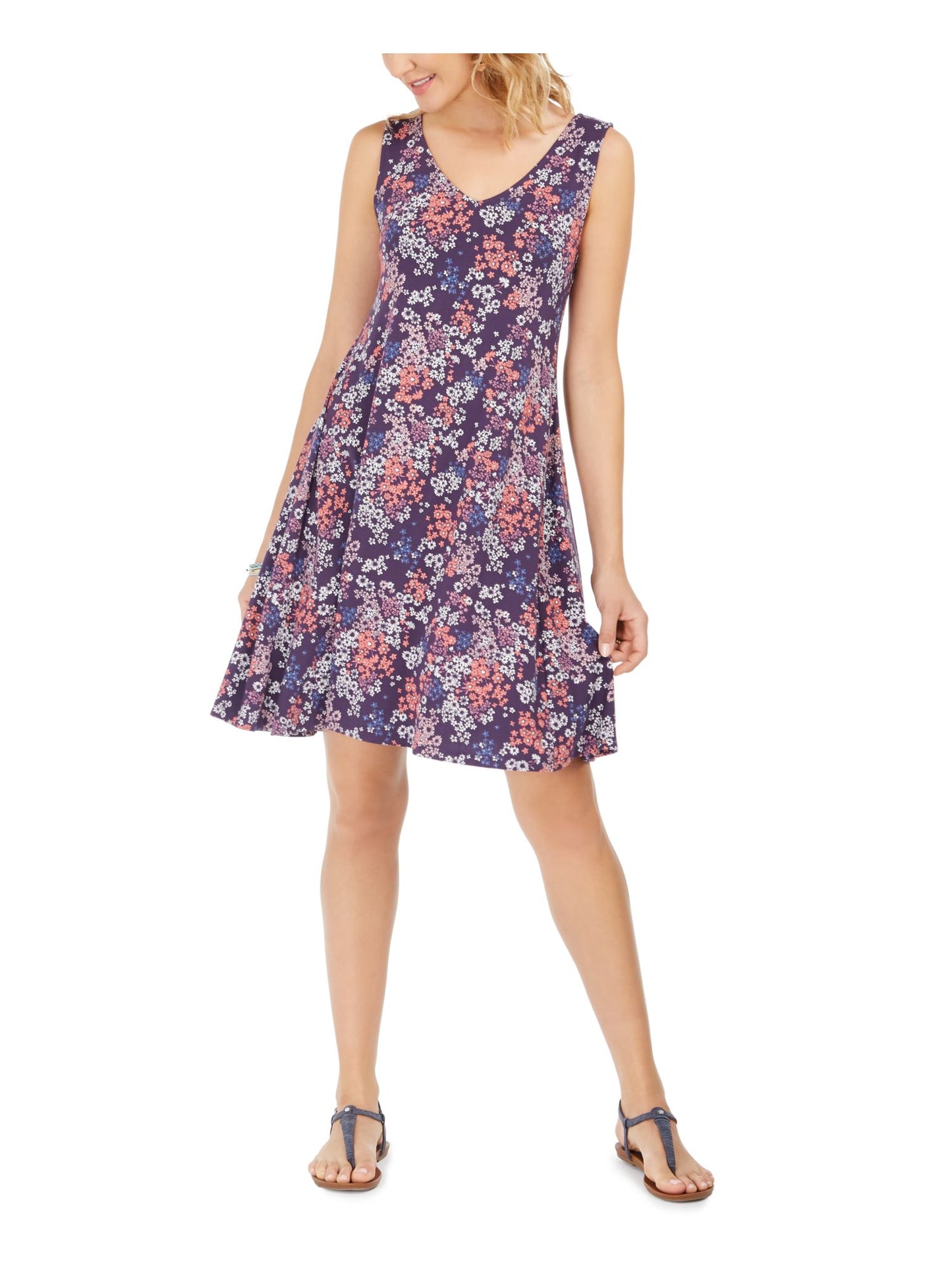 Vestido feminino sem mangas com alças e estampa nas costas, azul, tamanho médio, da Style &amp; Co