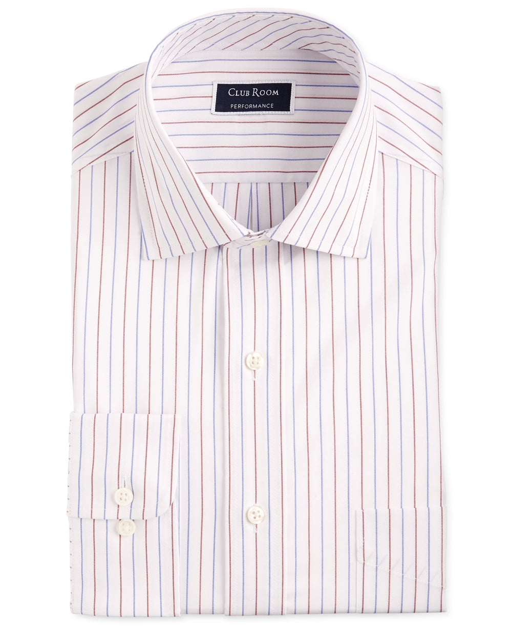 Camisa social listrada masculina Club Room Performance Shi, branca, tamanho 17