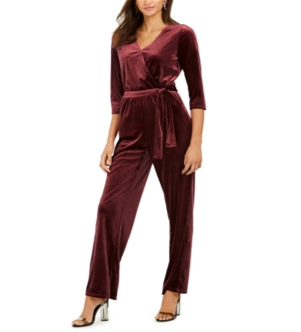 Macacão feminino com cinto NY Collection, tamanho vinho - Petite XS