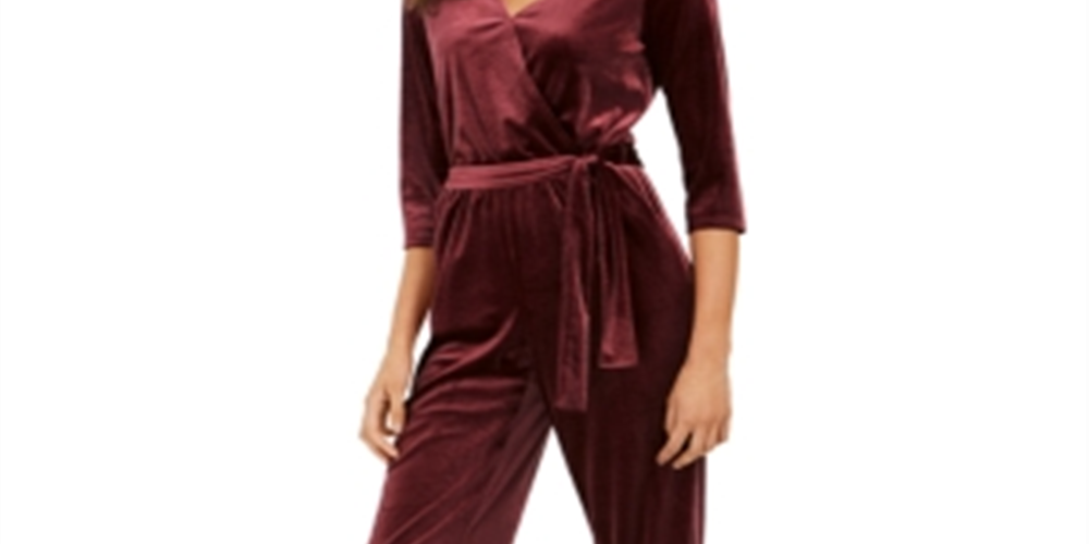 Macacão feminino com cinto NY Collection, tamanho vinho - Petite XS