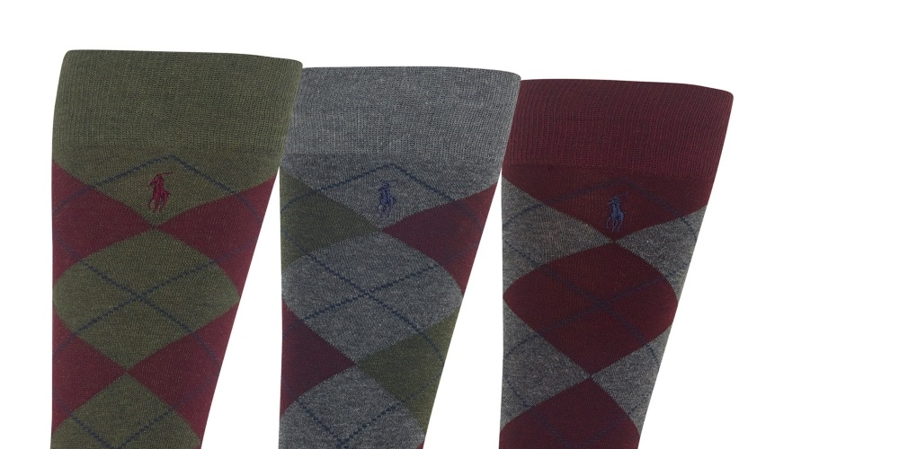 Polo Ralph Lauren Meias Masculinas Argyle Crew Pacote com 3 Meias Verdes Tamanho Regular