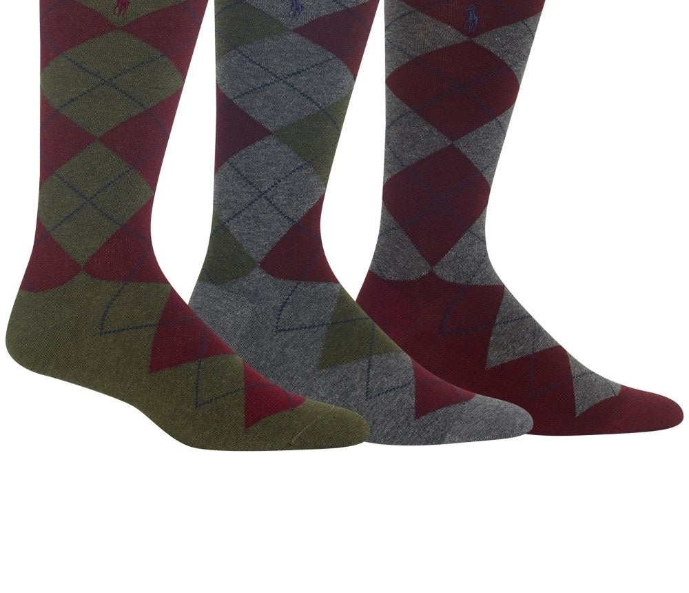 Polo Ralph Lauren Meias Masculinas Argyle Crew Pacote com 3 Meias Verdes Tamanho Regular