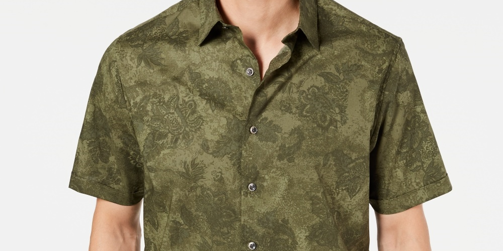 Camisa elástica aquarela Pennello masculina Tasso Elba, verde, tamanho médio