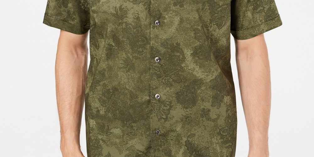Camisa elástica aquarela Pennello masculina Tasso Elba, verde, tamanho médio