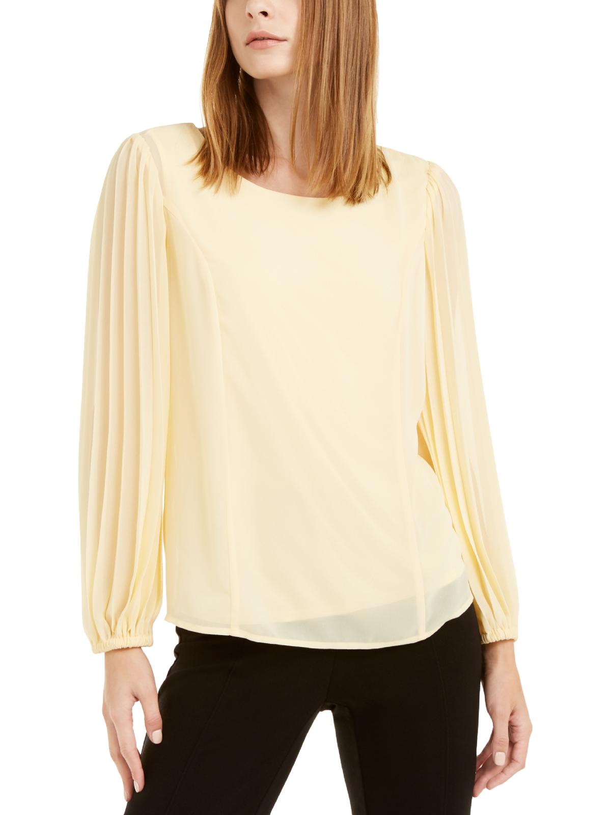 Blusa feminina Alfani com manga plissada, amarela, tamanho pequeno G