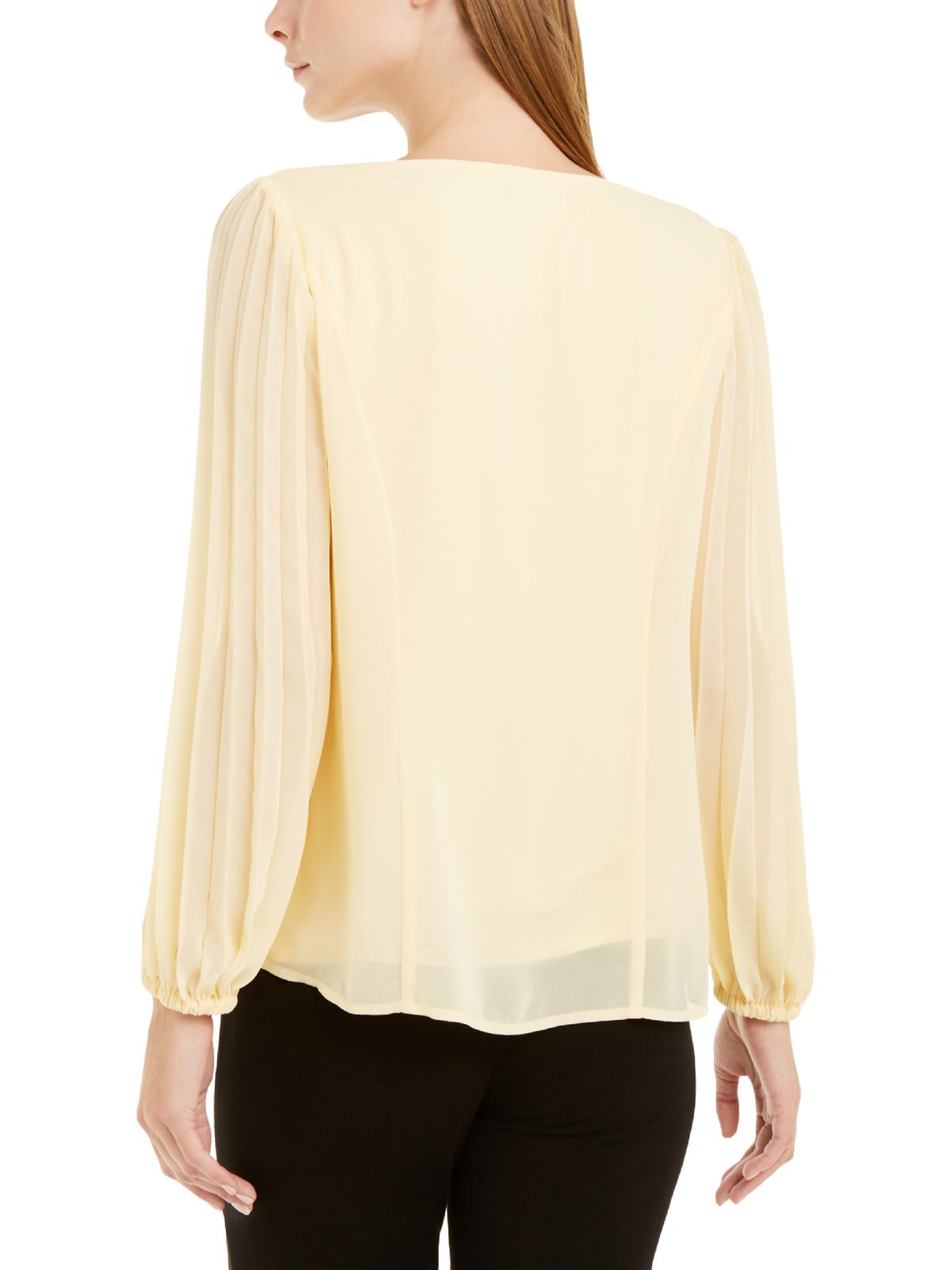 Blusa feminina Alfani com manga plissada, amarela, tamanho pequeno G