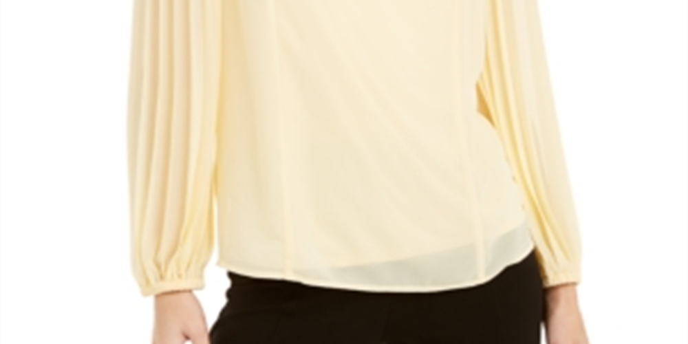 Blusa feminina Alfani com manga plissada, amarela, tamanho pequeno G