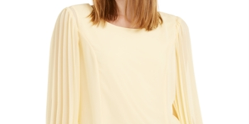 Blusa feminina Alfani com manga plissada, amarela, tamanho pequeno XL