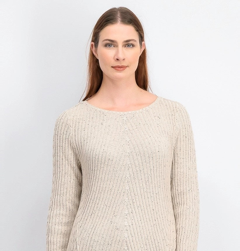 Suéter de malha canelada com bainha recortada estilo &amp; co feminino bege tamanho GG