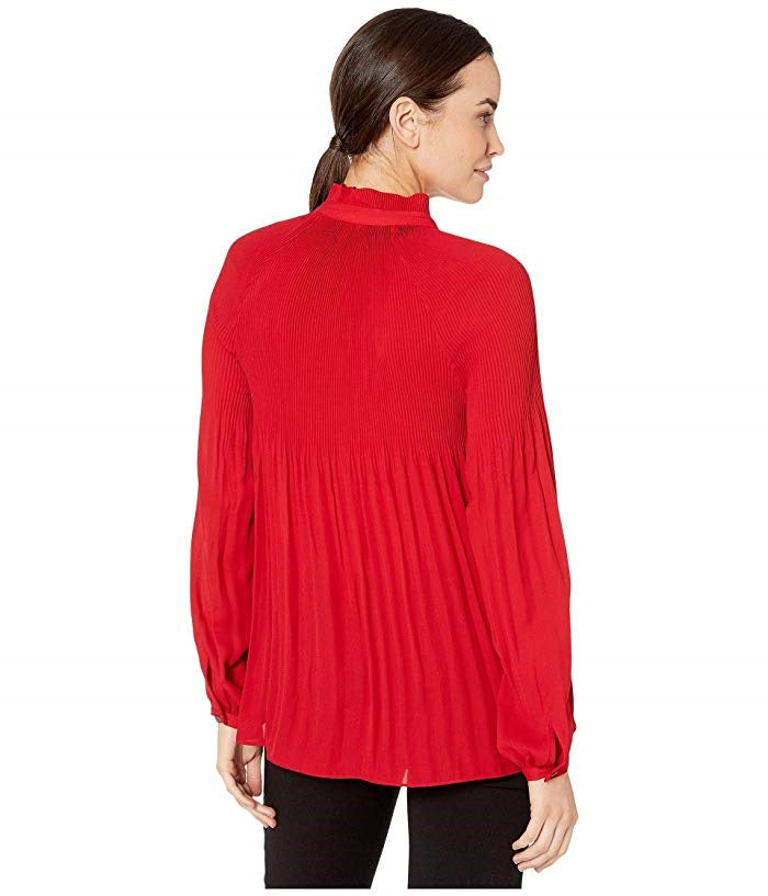 Ralph Lauren Georgette Top com decote em V, tamanho médio, vermelho