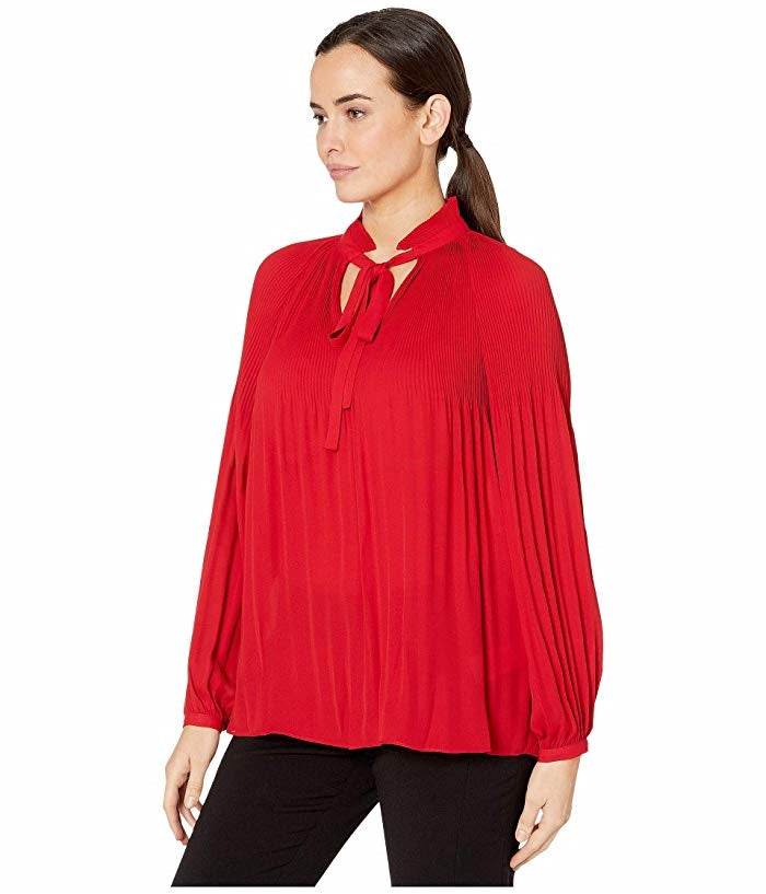 Ralph Lauren Georgette Top com decote em V, tamanho médio, vermelho