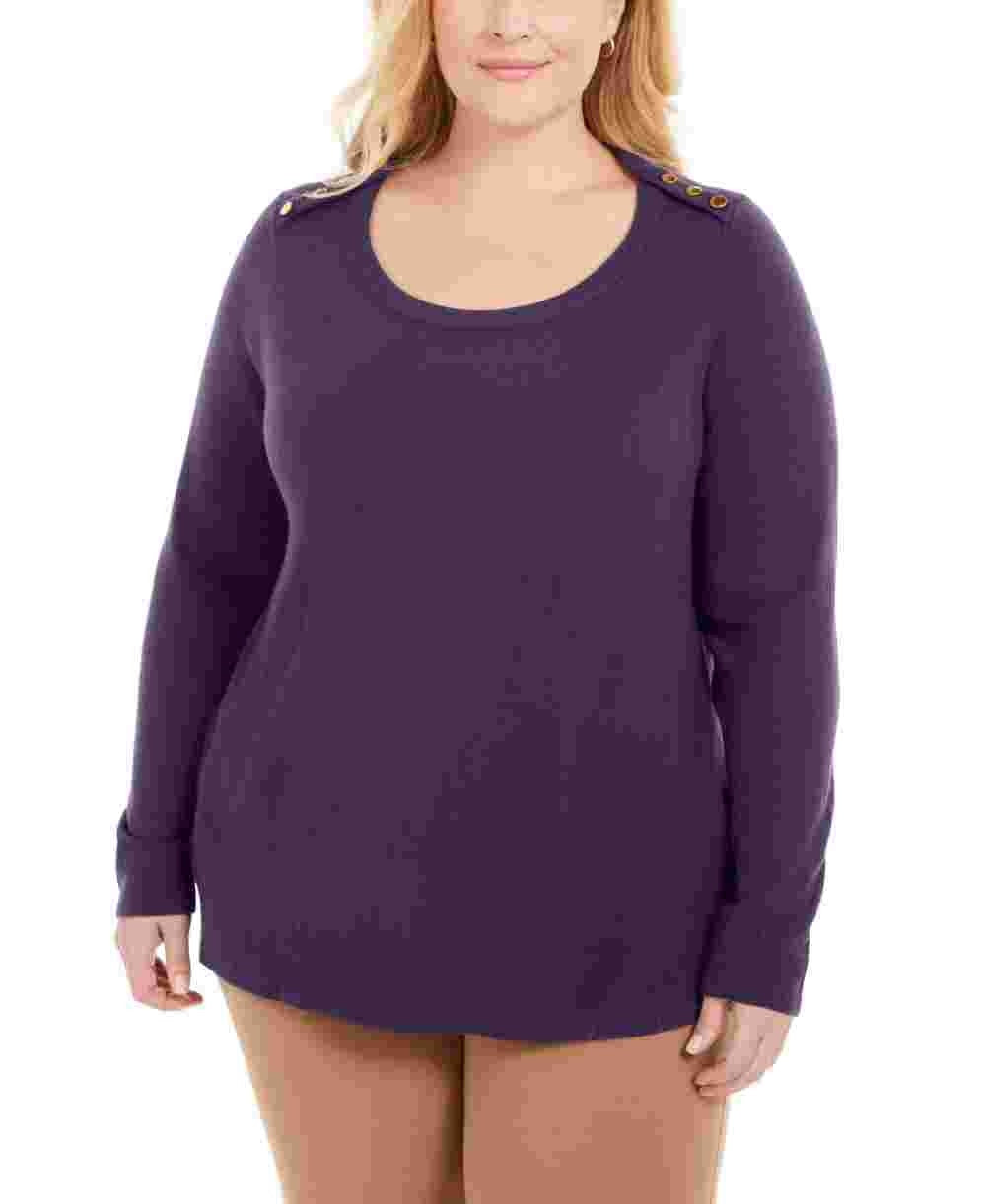 Karen Scott Suéter Plus Size Feminino com Botões e Ombros Roxo Tamanho 1X