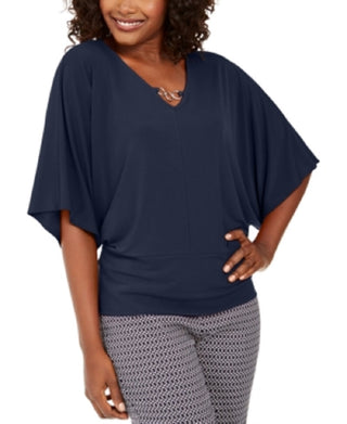 Túnica feminina JM Collection Hardware com manga morcego, azul, tamanho médio