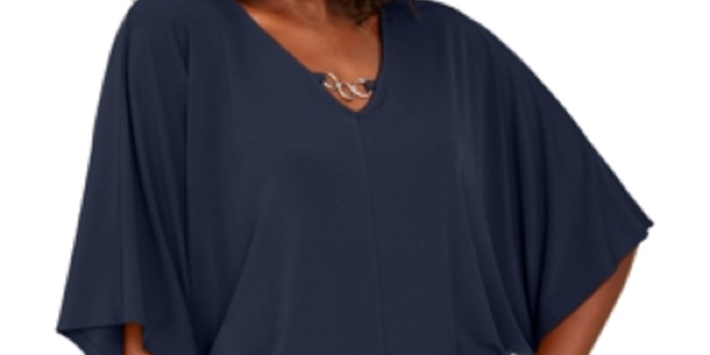 Túnica feminina JM Collection Hardware com manga morcego, azul, tamanho médio