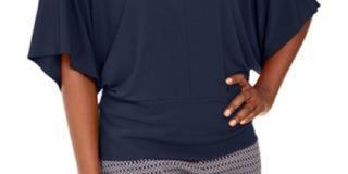 Túnica feminina JM Collection Hardware com manga morcego, azul, tamanho médio