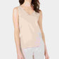 Blusa feminina Anne Klein com decote em V duplo, sem mangas, bege, tamanho extragrande