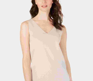 Blusa feminina Anne Klein com decote em V duplo, sem mangas, bege, tamanho extragrande