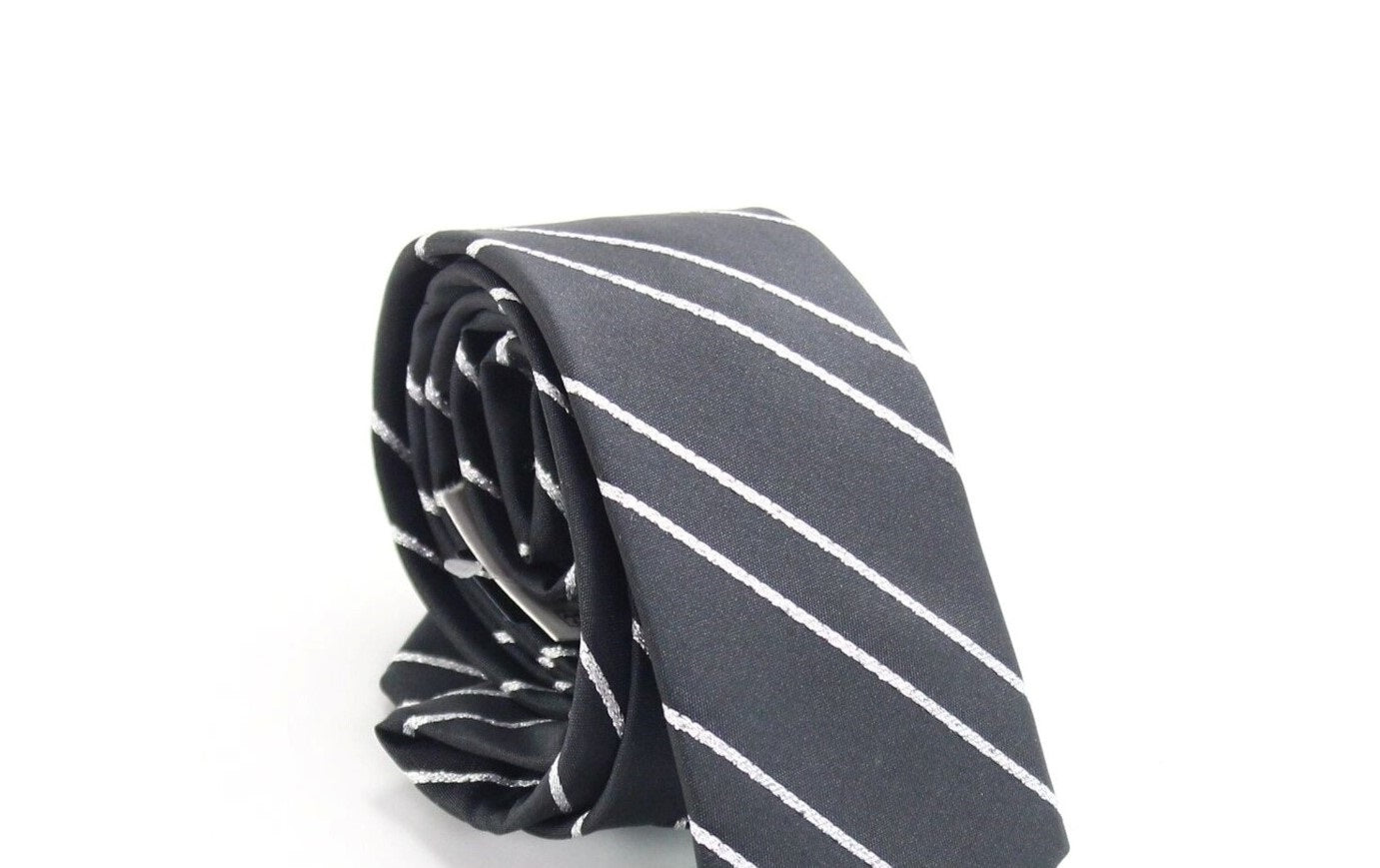 Gravata fina listrada preta masculina INC, cinza, tamanho regular