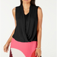 Blusa feminina Alfani sem mangas com frente drapeada, preta, tamanho pequeno e pequeno