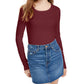 Blusa feminina esplêndida de manga comprida com decote redondo, vermelha, tamanho médio