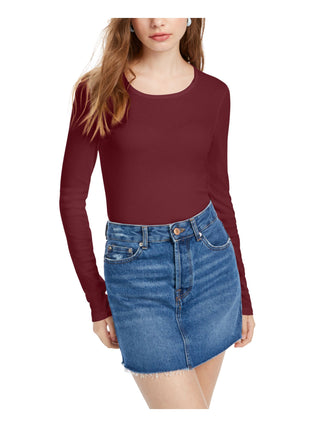 Blusa feminina esplêndida de manga comprida com decote redondo, vermelha, tamanho médio
