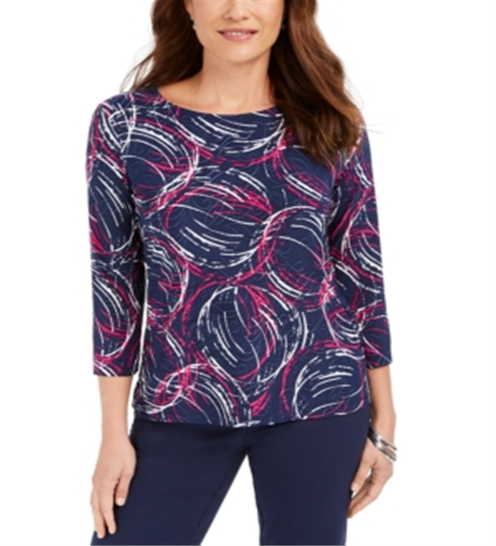 Blusa feminina estampada em jacquard, azul, tamanho médio, da coleção JM