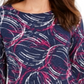Blusa feminina estampada em jacquard, azul, tamanho médio, da coleção JM
