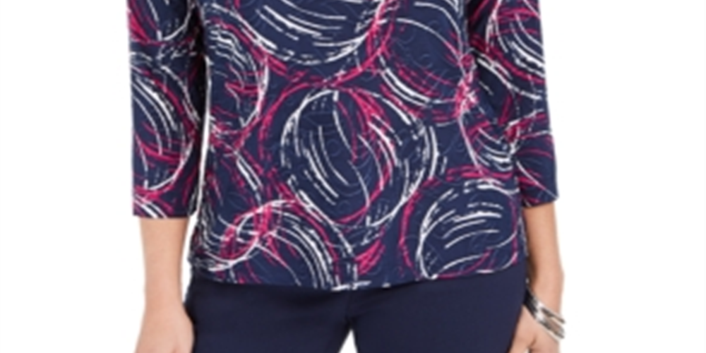 Blusa feminina estampada em jacquard, azul, tamanho médio, da coleção JM