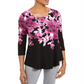 JM Collection Blusa feminina estampada com decote redondo, roxa, tamanho pequeno