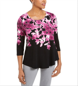 JM Collection Women's Printed Scoop Neck Top Purple Size Small