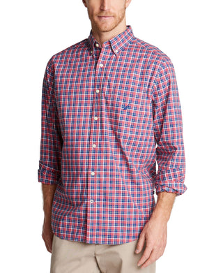 Camisa casual masculina Nautica com gola xadrez e botões - vermelha, tamanho médio