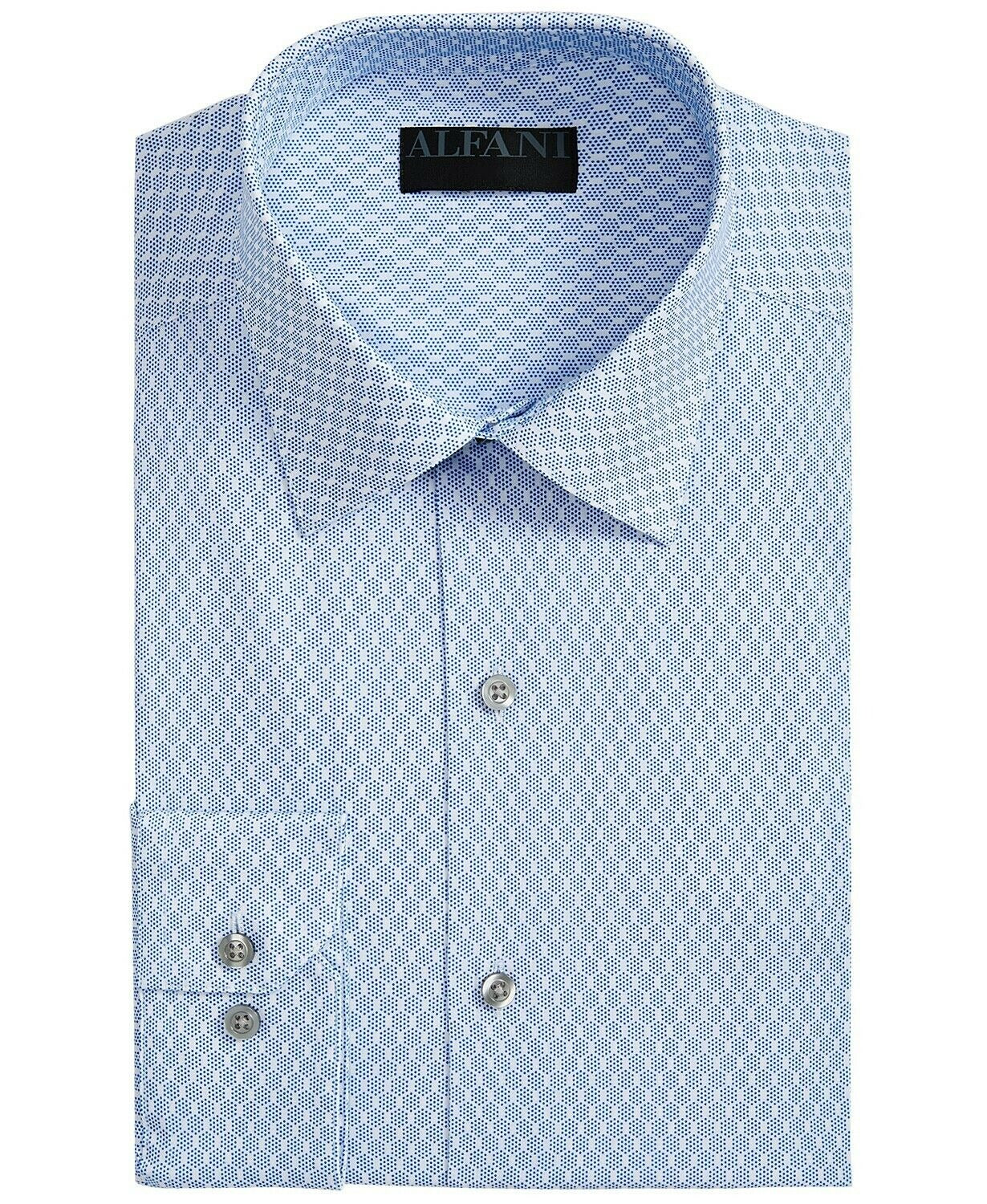 Camisa social slim fit com estampa geométrica masculina Alfani, azul, tamanho L 16-16/5