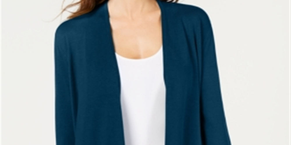 Cardigan feminino Alfani com manga amarrada e azul-petróleo, tamanho pequeno GG