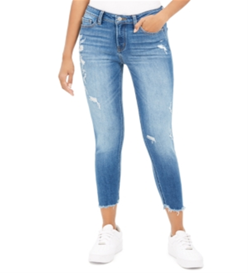 Calça jeans skinny feminina Flying Monkey, azul, tamanho 25, cropped e desgastada