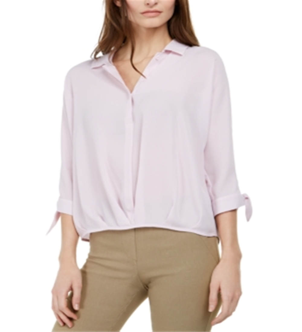 Blusa feminina Alfani com manga amarrada, roxa, tamanho pequeno, médio