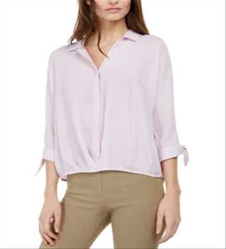 Blusa feminina Alfani com manga amarrada, roxa, tamanho pequeno, médio