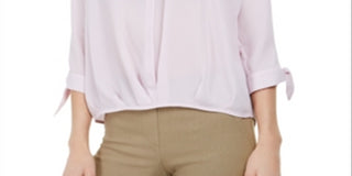 Blusa feminina Alfani com manga amarrada, roxa, tamanho pequeno, médio