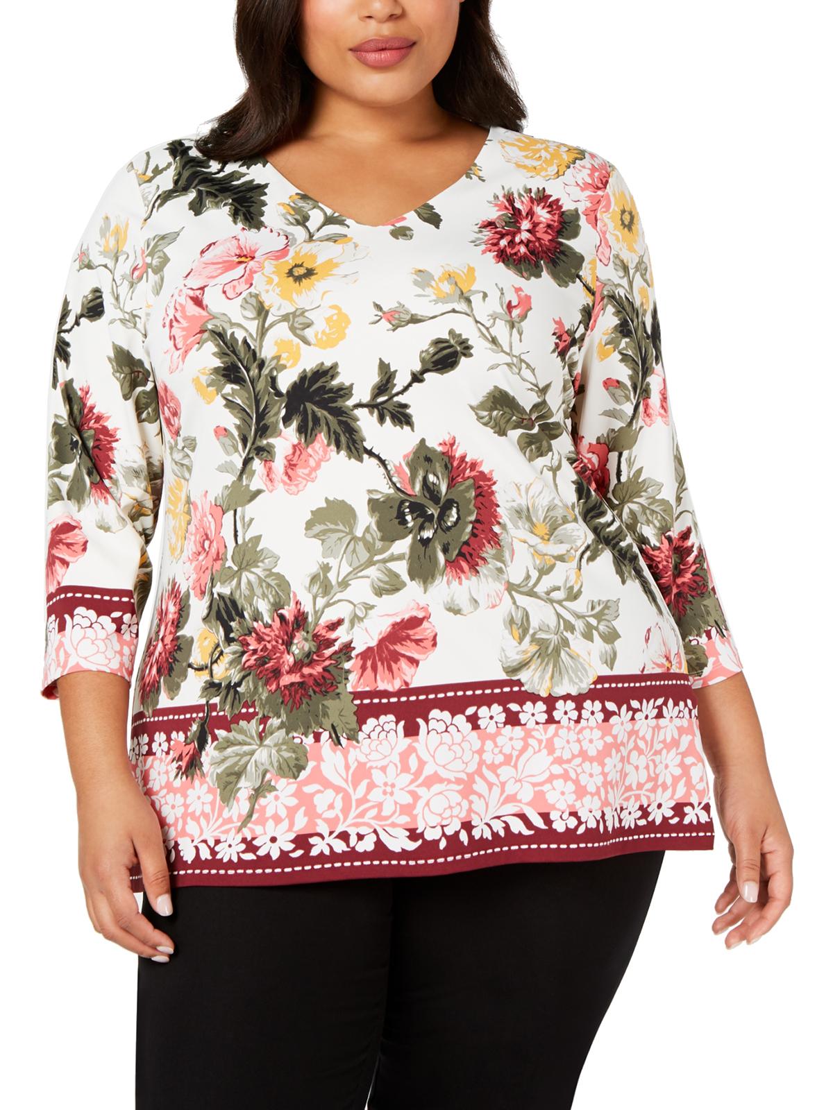Charter Club Blusa Feminina Estampada Floral Branca Tamanho Pequeno Grande