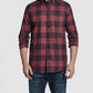 Camisa social masculina xadrez vintage à prova de intempéries com gola vermelha tamanho XXX-G